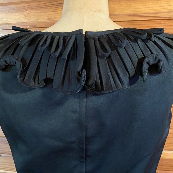 Vintage 60s Retro Cocktail Ruffled Satin Party Dress - Picture 2 of 6